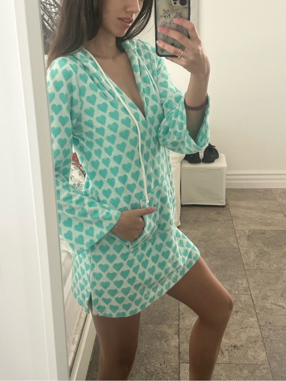 Juicy Couture Mint Turquoise Heart-Print Hooded Swim Cover-Up